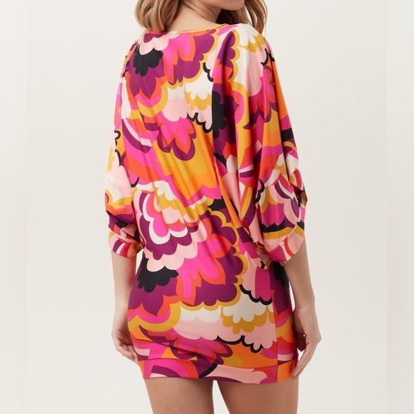 Trina Turk FAN FAIRE SWIM TUNIC DRESS psychedelic floral retro mini women’s XL - Picture 11 of 13